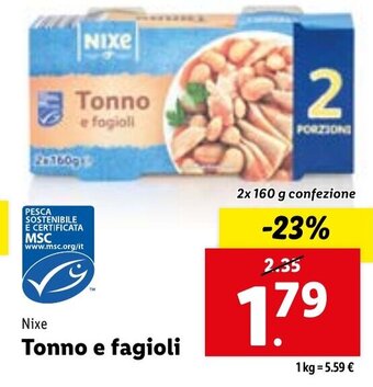 Lidl Nixe Tonno e fagioli 2x 160 g confezione offerta