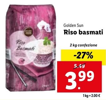 Lidl Golden Sun Riso basmati 2 kg confezione offerta