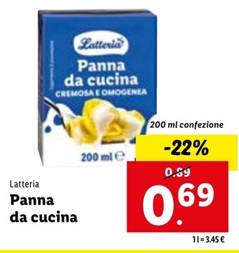 Lidl Latteria Panna da cucina 200 ml confezione offerta