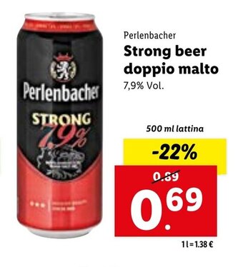 Lidl Perlenbacher Strong beer doppio malto 500 ml lattina offerta
