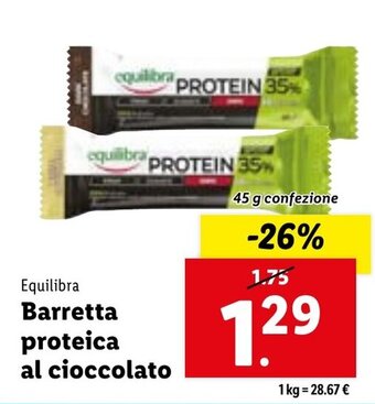 Lidl Equilibra Barretta proteica al cioccolato 45 g confezione offerta