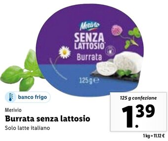 Lidl Merivio Burrata senza lattosio 125 g confezione offerta