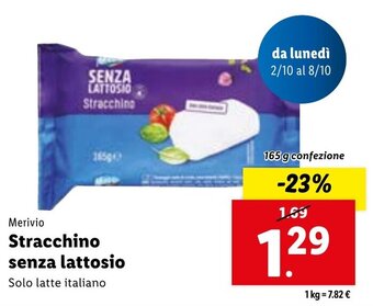 Lidl Merivio Stracchino senza lattosio 165 g confezione offerta
