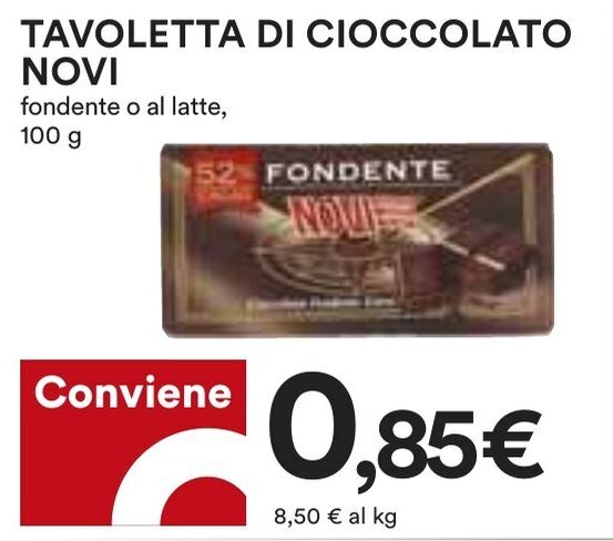 TAVOLETTA DI CIOCCOLATO NOVI Fondente O Al Latte, 100 G Offerta Di Coop