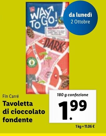 Lidl Fin Carré Tavoletta di cioccolato fondente 180 g confezione offerta