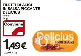 Coop Delicius Filetti Di Alici In Salsa Piccante 50 G(ml) offerta
