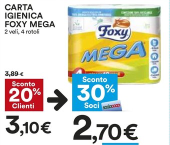 Coop CARTA IGIENICA FOXY MEGA 2 veli, 4 rotoli offerta