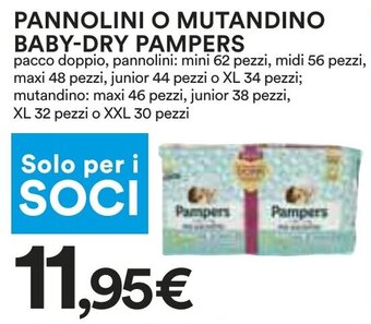 Coop PANNOLINI O MUTANDINO BABY-DRY PAMPERS offerta