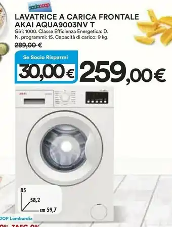 Akai AQUA9003V Lavatrice Libera Installazione Caricamento Frontale Bianco 9 Kg 1000 Giri/min A+++
