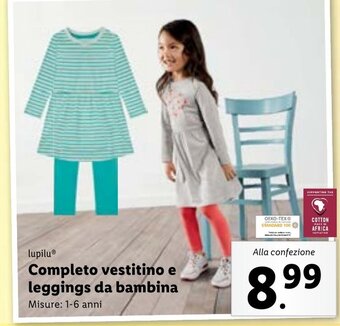 Lidl lupilu Completo vestitino e leggings da bambina 1-6 anni offerta