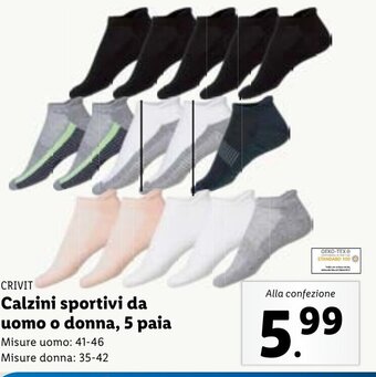 Lidl CRIVIT Calzini sportivi da uomo 41-46 o donna 35-42 5 paia offerta