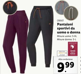 Lidl CRIVIT Pantaloni sportivi da uomo S-XL o donna S-L offerta