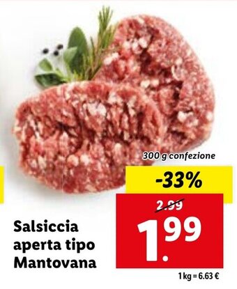 Lidl Salsiccia aperta tipo Mantovana 300 g confezione offerta