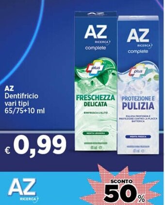 Coop AZ Dentifricio vari tipi 65/75+10 ml offerta