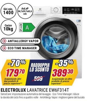 Trony ELECTROLUX LAVATRICE EW6F314T 84,7x59,7x63,6 cm offerta