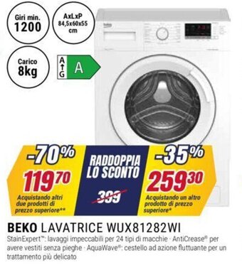 BEKO LAVATRICE WUX81282WI 84,5x60x55 cm
