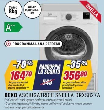 Trony BEKO ASCIUGATRICE SNELLA DRXS827A 84,6x59,7x53,7 offerta