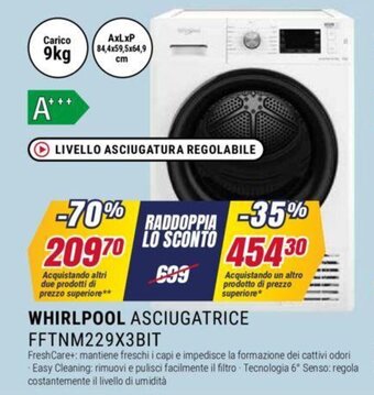 Trony WHIRLPOOL ASCIUGATRICE FFTNM229X3BIT 84,4x59,5x64,9 cm offerta
