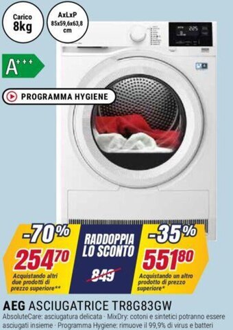 AEG ASCIUGATRICE TR8G83GW 85x59,6x63,8 cm