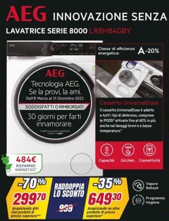 Trony AEG LAVATRICE SERIE 8000 LR8H84GBY offerta