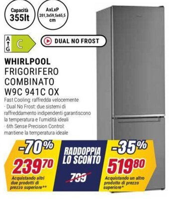 Trony WHIRLPOOL FRIGORIFERO COMBINATO W9C 941C OX 201,3x59,5x65,5 cm offerta