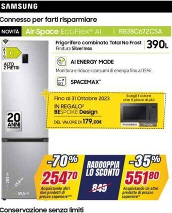 SAMSUNG Air-Space EcoFlex Al Frigorifero combinato Total No Frost 390L RB38C672CSA