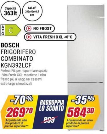 Trony BOSCH FRIGORIFERO COMBINATO KGN392LCF 203x60x66,5 CM offerta