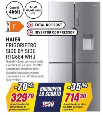 HAIER FRIGORIFERO SIDE BY SIDE RTG684 WHJ 180,4x83,3x66,6 cm