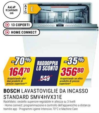 Trony BOSCH LAVASTOVIGLIE DA INCASSO STANDARD SMV4HVX31E 81,5x59,8x55 cm offerta