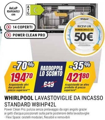 Trony WHIRLPOOL LAVASTOVIGLIE DA INCASSO STANDARD W8IHP42L 82x59,8x55,5 cm offerta
