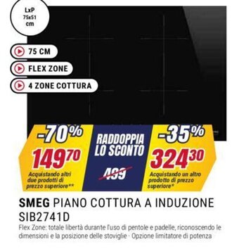 Trony SMEG PIANO COTTURA A INDUZIONE SIB2741D 75x51 cm offerta