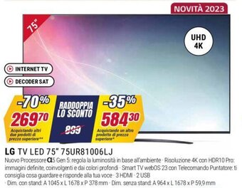 Trony LG TV LED 75" 75UR81006LJ offerta