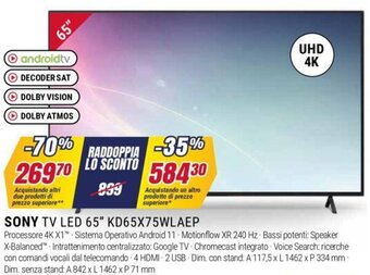 Trony SONY TV LED 65" KD65X75WLAEP offerta