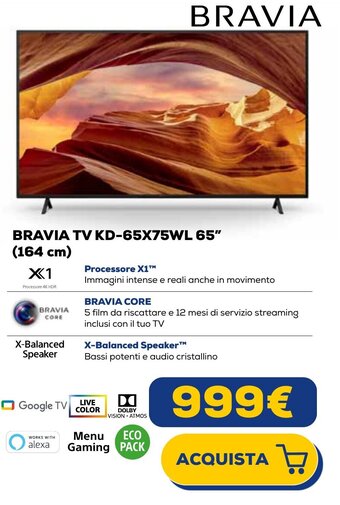 Euronics SONY BRAVIA TV KD-65X75WL 65" (164 cm) offerta