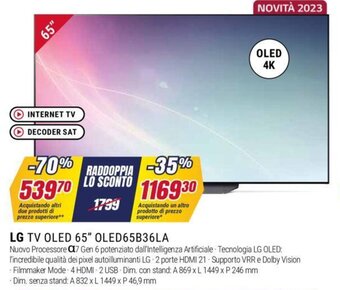 Trony LG TV OLED 65" OLED65B36LA offerta