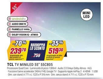 Trony TCL TV MINILED 55" 55C805 offerta