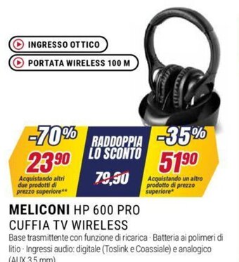 Trony MELICONI HP 600 PRO CUFFIA TV WIRELESS offerta