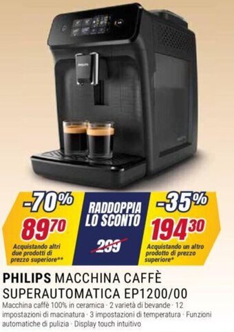 Trony PHILIPS MACCHINA CAFFÈ SUPERAUTOMATICA EP1200/00 offerta