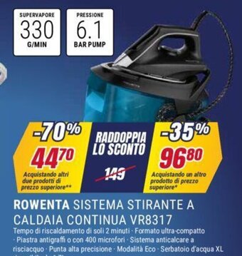 Trony ROWENTA SISTEMA STIRANTE A CALDAIA CONTINUA VR8317 offerta