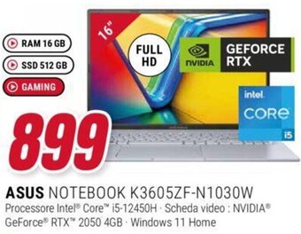 Trony ASUS NOTEBOOK K3605ZF-N1030W offerta