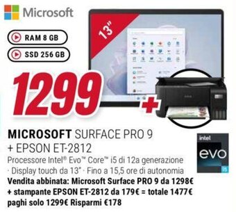 Trony MICROSOFT SURFACE PRO 9 + EPSON ET-2812 offerta