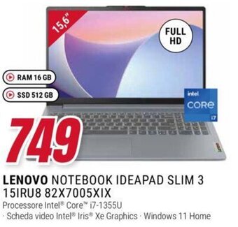 Trony LENOVO NOTEBOOK IDEAPAD SLIM 3 15IRU8 82X7005XIX offerta