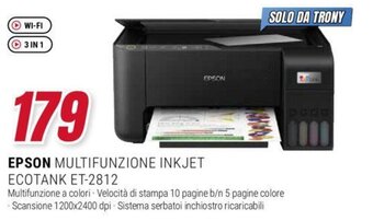 Trony EPSON MULTIFUNZIONE INKJET ECOTANK ET-2812 offerta