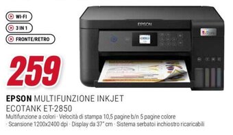 Trony EPSON MULTIFUNZIONE INKJET ECOTANK ET-2850 offerta