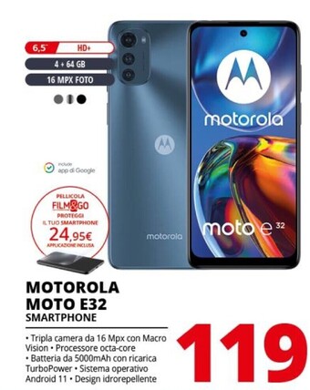 Comet Motorola moto e32 16,5 cm (6.5) doppia sim android 11 4g usb tipo-c 4 gb 64 gb 5000 mah grigio offerta