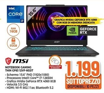 Expert Msi notebook gaming thin gf63 12vf-602it offerta