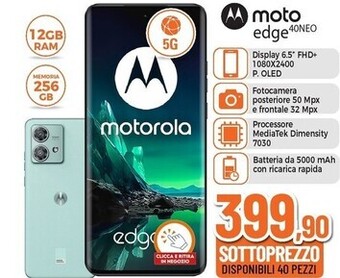 Motorola edge 40 neo 16,6 cm (6.55) doppia sim android 13 5g usb tipo-c 12 gb 256 gb 5000 mah nero