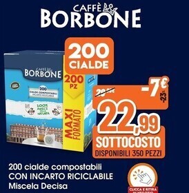 Caffe borbone 200 cialde compostabili con incarto riciclabile miscela decisa