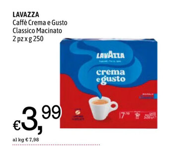 A&O LAVAZZA Caffè Crema e Gusto Classico Macinato 2 pz x g 250 offerta
