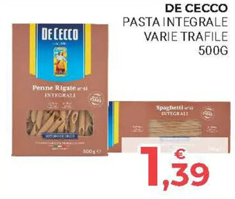 Eté DE CECCO PASTA INTEGRALE VARIE TRAFILE 500G offerta